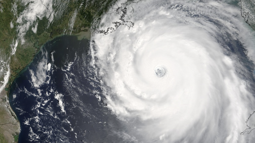Satellite view of a hurricane over the Gulf of Mexico
